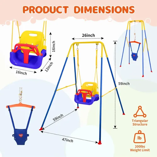 Miniatura 2 de Toddler Swing Set and Baby Jumper, Foldable Baby Swing Set with Metal Stand for Indoor & Outdoor Use, Baby Bouncer Jumper Durable Swing Set for Aged