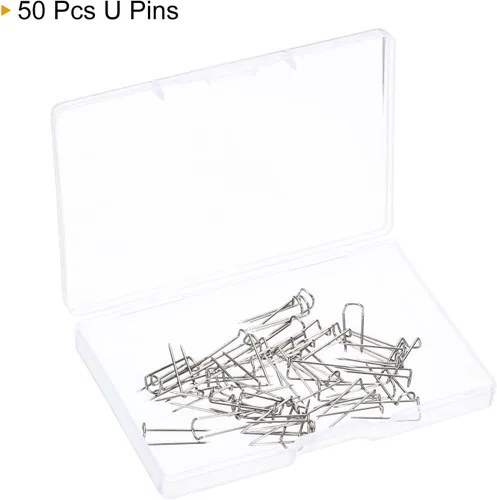 Miniatura 3 de PATIKIL U-Pins, paquete de 50 pines de horquilla de acero para costura de tela, color plateado