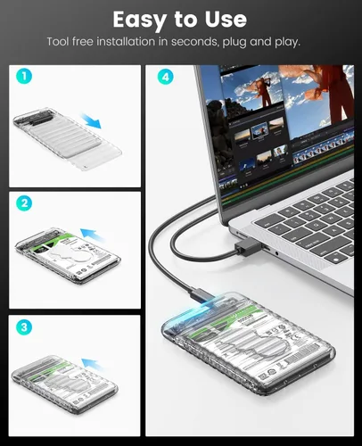 Miniatura 9 de ORICO Caja de disco duro externo de 2.5 pulgadas USB C a SATA III 5Gbps transparente para todos los discos SATA SSD HDD de 7mm 9.5mm 2.5 pulgadas