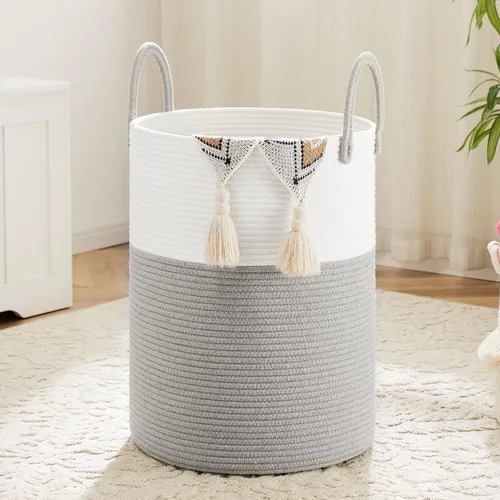Miniatura 7 de Artfeel - Cesto para la ropa sucia de cuerda de algodón tejida, para guardar ropa sucia, juguetes y mantas en el baño, la habitación del bebé