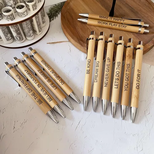 Miniatura 2 de Jxueych Paquete de 12 bolígrafos de bambú con citas inspiradoras motivacionales, bolígrafos retráctiles con tinta negra, 0.039 in, suministros