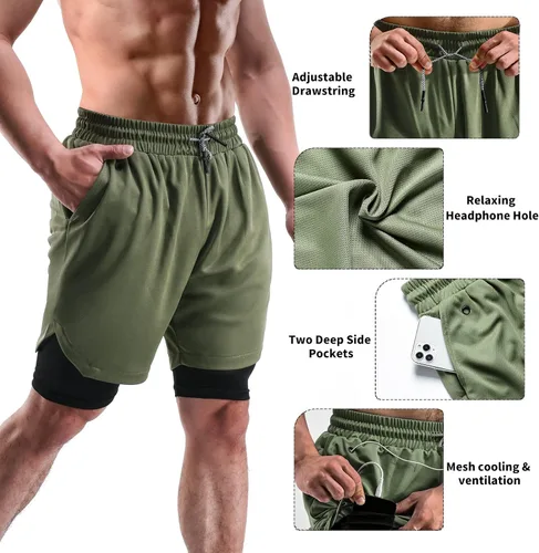 Miniatura 5 de 2 in 1 Mens Shorts Casual 2 Pack, Running Gym Shorts for Men 7 Inch, Workout Shorts Men with Pockets &Towel Loop
