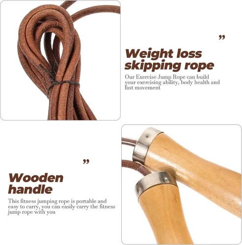Miniatura 7 de NOLITOY Weighted Leather Jump Rope with Smooth Wooden Handles Indoor Outdoor Fitness Skipping Rope for Physical Education and Strength Training