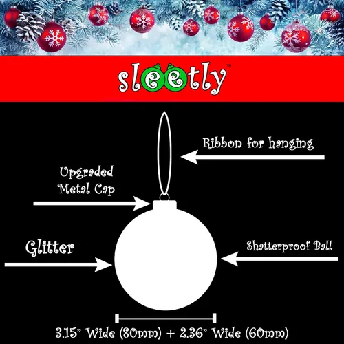 Miniatura 8 de Adornos de Navidad Negros – Decoraciones de Árbol de Vacaciones de Plástico Irrompible de 32 Piezas, 16 Bolas de Nieve con Purpurina (3.15"/2.36")