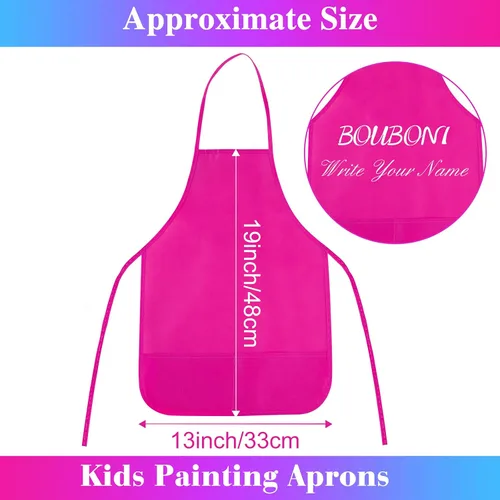Miniatura 2 de 12 piezas de delantales para niños de color rojo rosa con 2 bolsillos amplios para arte, actividades de pintura, manualidades en la cocina Rosa Rojo