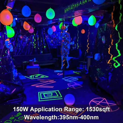 Miniatura 2 de Paquete de 4 Bombillas LED de 150W Luz Negra UV, Luces UV Negras para Fiesta Brillante, Reflector UV al Aire Libre Resistente al Agua IP65