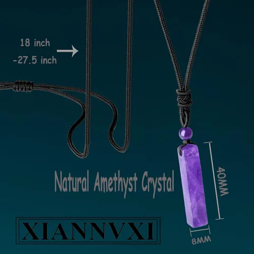 Miniatura 6 de XIANNVXI Collar de barra para hombre, collar de cristal curativo negro, cuerda ajustable, piedras preciosas naturales, rectangular, collares