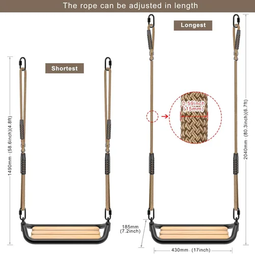 Miniatura 7 de SELEWARE Asiento de Columpio de Madera Colgante para Árbol para Niños, 100% Poliéster Cuerda Resistente a la Intemperie Estructura de Tubería