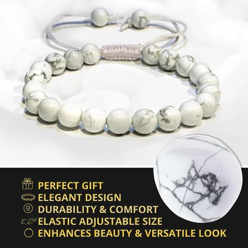 Miniatura 81 de Adjustable Crystal Bracelet – Gemstone Bead Bracelet with Adjustable Macrame String – Chic Gemstone Bracelet for Men and Women – 8mm Round Healing