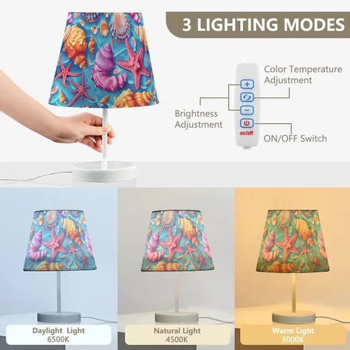 Miniatura 4 de ODAWA Desk Lamp Dimmable Vintage Seashell Blue Bedroom Lamps with USB Ports Table Lamps for Bedroom