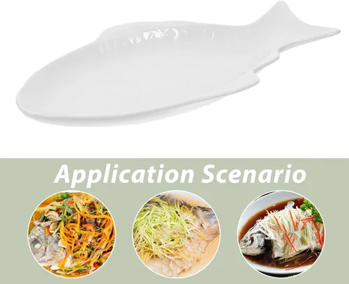 Miniatura 6 de DOITOOL Plato de pescado de cerámica blanca con forma de pescado, bandeja de servir aperitivo, bandeja de alimentos, plato de fiesta para queso