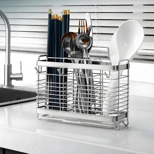 Miniatura 6 de Soporte para Utensilios, Escurridor de Utensilios de Acero Inoxidable con Bandeja de Drenaje, Cesta Escurridora de Encimera de Cocina Soporte