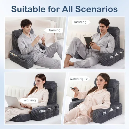 Miniatura 7 de Vekkia - Almohada de lectura ajustable y almohada trasera con respaldo – Espuma multi-densidad zonificada para soporte específico, bolsillos