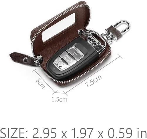 Miniatura 6 de BAKUN Mini funda de cuero premium para llaves de coche, llavero inteligente para coche, cartera con cremallera para llavero remoto