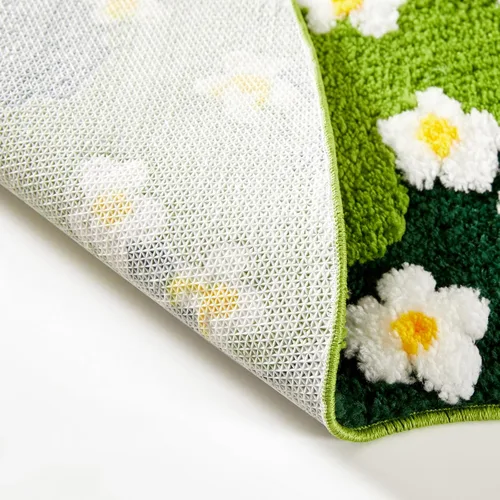 Miniatura 5 de Bonita Alfombra de Baño Verde Floral Hierba Primavera Flor Margarita Alfombras de Baño Antideslizantes Lavables a Máquina Súper Absorbentes
