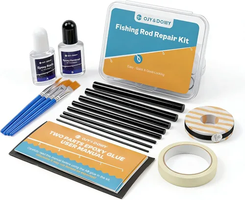 Kit de reparación de caña de pescar completo, suministros completos con pegamento para reparación de caña de pescar rota de agua dulce y agua salada