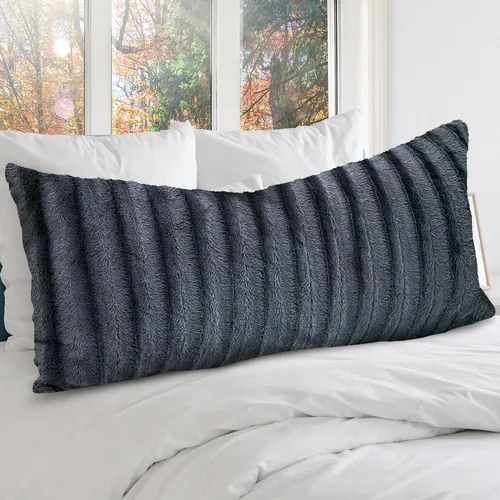 Cheer Collection Almohada de cuerpo largo de piel sintética – Almohada decorativa para cama y sofá – Almohada lumbar decorativa con relleno, color