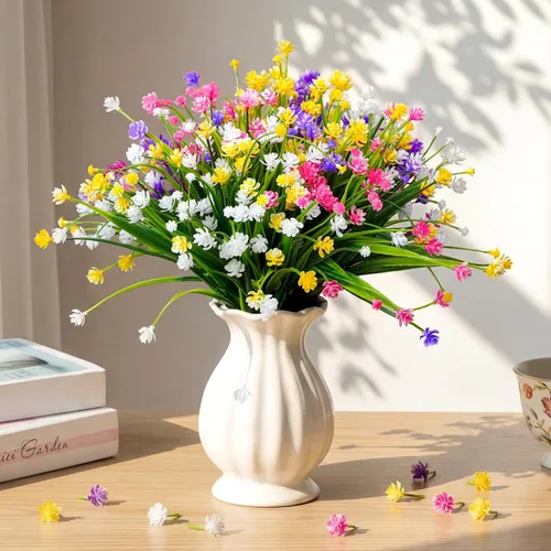 Miniatura 3 de Hoteam 40 paquetes de flores artificiales para exteriores, resistentes a los rayos UV, plantas de plástico para exteriores, primavera, verano