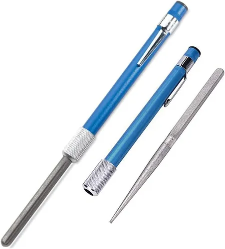 1 afilador de cuchillos retráctil, 3 en 1, portátil, afilador de cuchillos de diamante, barra de acero con forma de bolígrafo, para cuchillo de