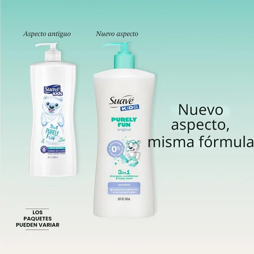Miniatura 9 de Suave Kids Champú acondicionador 3 en 1 para niños, gel de baño Purely Fun que hace que la hora del baño sea rápida y fácil, sin parabenos y probado
