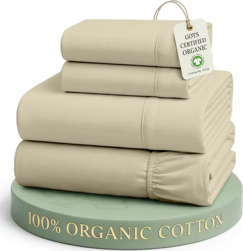 Miniatura 15 de LANE LINEN Juego de sábanas tamaño King de 4 piezas, 100 % algodón orgánico puro tejido de percal de fibras largas, ropa de cama de algodón suave
