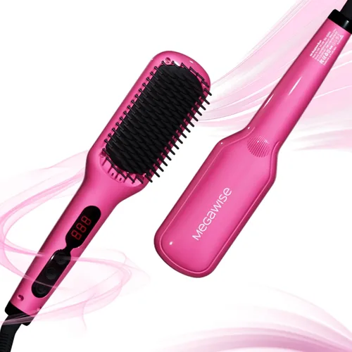 Miniatura 11 de MEGAWISE Cepillo alisador de cabello, cepillo de cerámica iónica para alisar el cabello para control del encrespamiento, calentamiento MCH 20s