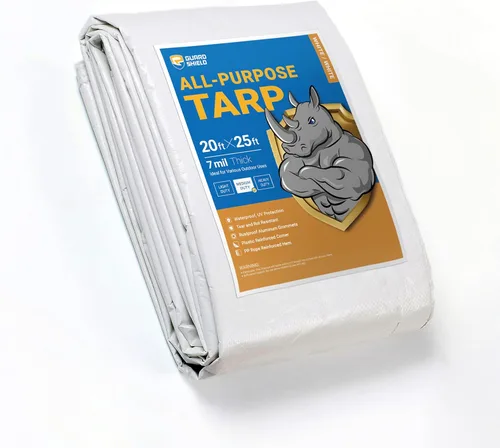 Miniatura 36 de GUARD SHIELD Lona blanca de 20 x 20 pies, cubierta de lona de polietileno de uso medio y multipropósito de 7 mil Blanco