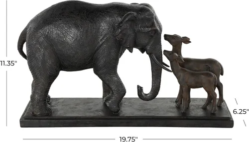 Miniatura 6 de Deco 79 Escultura Decorativa de Elefante de Resina Caminando, Estatua de Decoración para el Hogar con Ciervo Marrón Oscuro, Figura Decorativa de 20