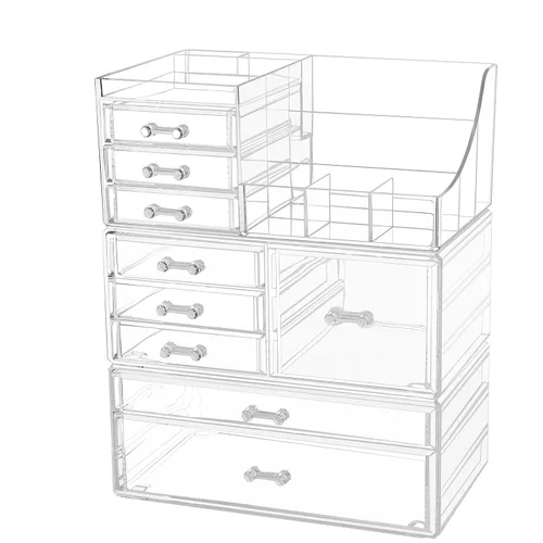 Miniatura 7 de Cq acrylic Paquete de 1 organizador de maquillaje transparente, apilable, 3 cajones, bonitos organizadores de tocador para el clip de pelo, joyas