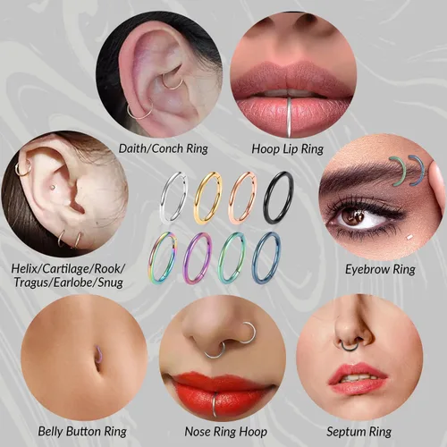 Miniatura 5 de GAGABODY 2 piercings para la nariz, calibre 20G, 18G, 16G, 14G, 12G, 10G, 8G, acero quirúrgico, tabique, cartílago, hélice, trago, concha, daith