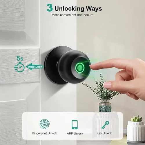 NexusLab Pomo de puerta inteligente con huella digital, cerradura de puerta de entrada sin llave para dormitorio, oficina en casa y apartamento,
