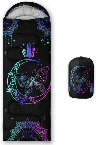 HOSIMA Saco de dormir bohemio con diseño de mariposa para adultos, para clima frío y clima cálido, saco de dormir para niños, para camping,