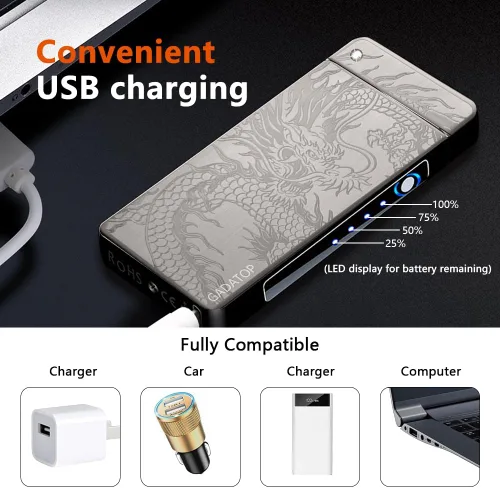 Miniatura 2 de GADATOP Encendedor de llama de plasma Dragon Arc - Encendedor eléctrico recargable por USB a prueba de viento para vela (negro)
