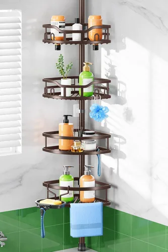 Miniatura 9 de HAMITOR Organizador de Ducha con Soporte Esquinero: Estante de Almacenamiento de Baño a Prueba de Óxido de Instalación Rápida en Piso
