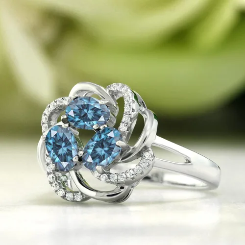 Miniatura 45 de Gem Stone King Flower Blossom Gemstone Birthstone Ring in 925 Sterling Silver 3-Stone Oval 6X4MM with Sparkling Accents Wedding Anniversary