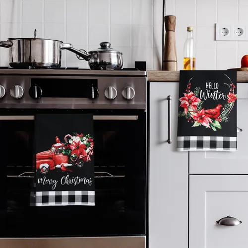 Miniatura 6 de Bencailor Juego de 6 Pzas de Toallas de Cocina Cardinal Guantes de Horno y Soportes para Ollas Navideño Toallas de Platos Guantes de Horno