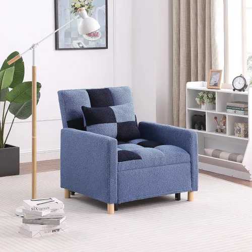 Miniatura 7 de Sofá cama convertible 3 en 1, silla reclinable de tela de terciopelo para interiores con respaldo ajustable y almohada para adultos, sofá extraíble