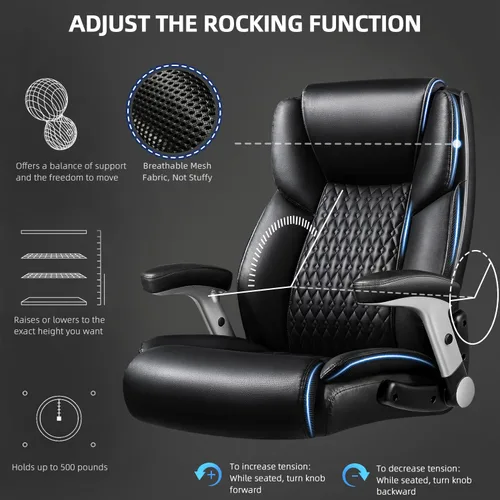 Miniatura 8 de VITESSE Silla de oficina grande y alta de 600 libras con reposabrazos abatible, grande y resistente con soporte lumbar ergonómico, silla de oficina