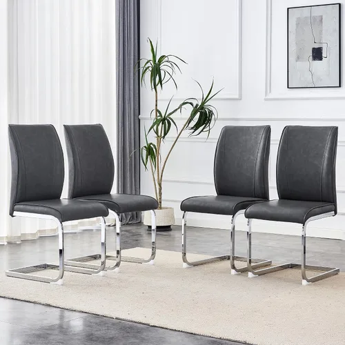Miniatura 12 de Juego de 6 sillas de comedor modernas, de piel sintética, con respaldo alto, elegantes sillas sin brazos con tubo en forma de C, patas de metal