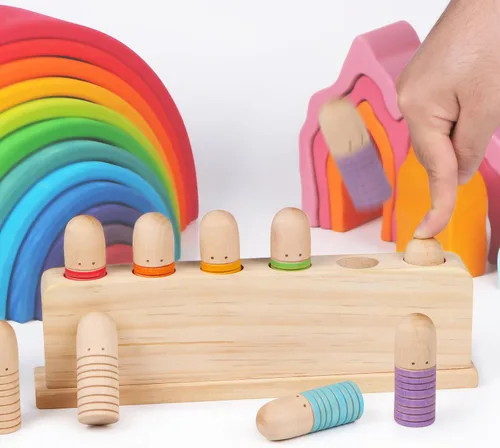 Miniatura 3 de Marionetas emergentes de madera Juguetes de madera de causa y efecto para niños y niñas, juguetes Montessori a juego de colores, regalo especial