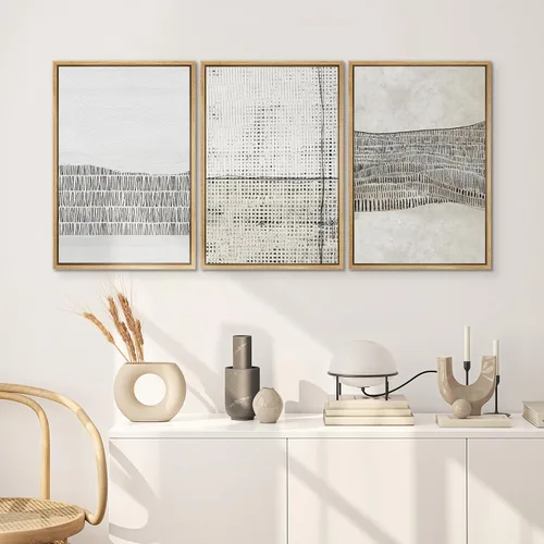 Miniatura 613 de SIGNWIN Lienzo enmarcado para pared, arte con pinceladas de flujo neutro en tonos beige abstractos, ilustraciones, arte moderno, decorativo
