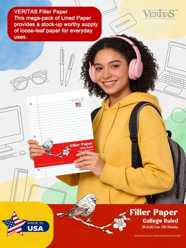 Miniatura 6 de WritePads Papel de hojas sueltas de rayas anchas, 600 hojas, paquete de 4 hojas a granel, papel de ajuste de carpeta perforado de 3 agujeros de 8 x