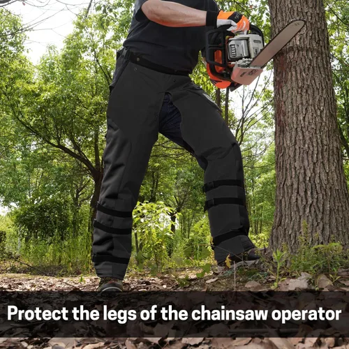 Miniatura 6 de Delantal protector de 8 capas para motosierra, pantalones ajustables para motosierra, para madereros, trabajadores forestales clase A Negro