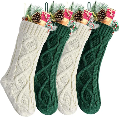 Miniatura 10 de Medias Navideñas a Granel, Medias Navideñas de Punto Trenzado Azul de 18 Pulgadas para Decoración de Fiestas de Navidad, Paquete de 4