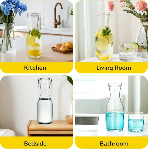 Miniatura 6 de Lily's Home Jarra de agua nocturna con vaso, boquilla fácil de verter para uso sin ensuciar en dormitorio, baño o cocina, taza de uso como tapa