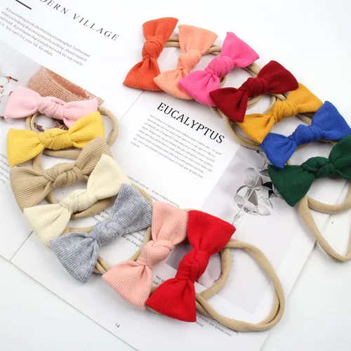 Miniatura 6 de Diadema de nailon para bebé con lazo atado, bandas elásticas y lazos, paquete de 20 diademas para recién nacidos, accesorios para el cabello