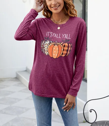 Miniatura 3 de BAOKUAN Sudaderas con estampado de calabaza para mujer, cuello redondo, casual, manga larga para otoño