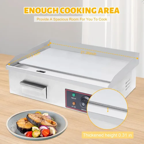 Miniatura 4 de 21" plancha eléctrica comercial, plancha eléctrica comercial de la encimera del acero inoxidable de la parrilla 3000W del top plano comercial