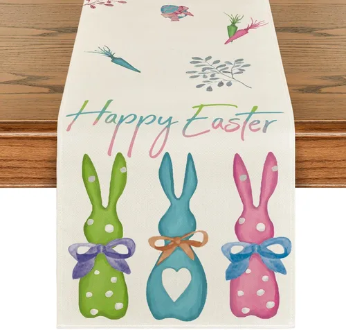 Miniatura 8 de Artoid Mode Camino de mesa de Pascua con diseño de conejo, zanahorias, conejo, feliz Pascua, primavera, verano, vacaciones, cocina, comedor