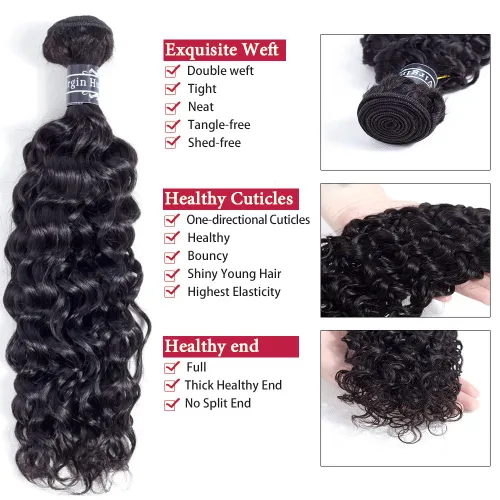 Miniatura 3 de Amella Hair Paquetes de Cabello Humano Brasileño Rizado con Cierre Grado 8A Virgen Sin Procesar Paquetes de Tejido de Cabello Brasileño con Cierre